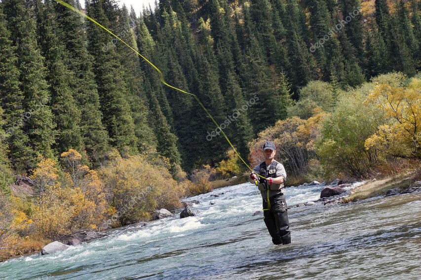 Fly fisher casting into a clear pool on a South Island river